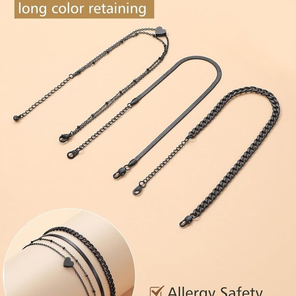 Stainless Steel Anklet Set 2-3PCS Beach Jewelry Layered Charm Waterproof - Picture 3 of 9